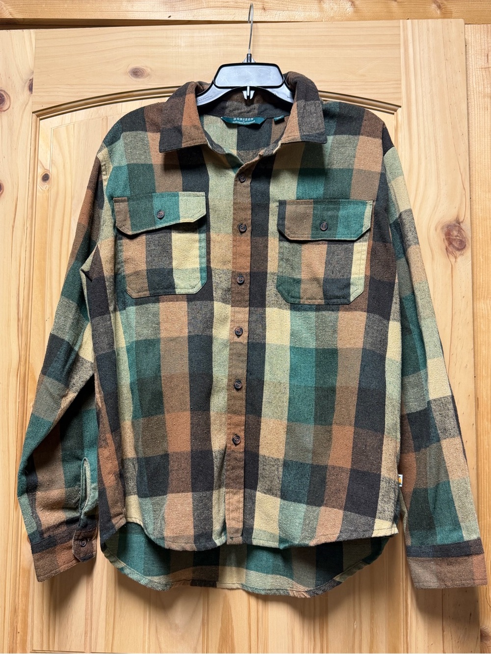 Men's Earthtone Brushed Flannel Plaid Button-Down Shirt Large Like New
